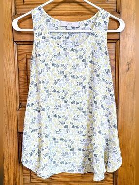 LOFT Yellow, Lavender, And Gray Floral Print Sleeveless Tank Top - XS